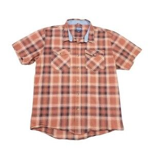 Smiths Mens Large Button Up Down Shirt Plaid Short Sleeve Workwear